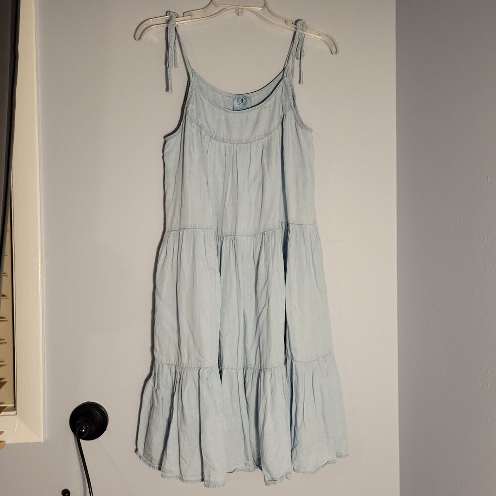 CeCe Women's Spaghetti Strap Ties Light Blue Lyocell Tiered Size XS
